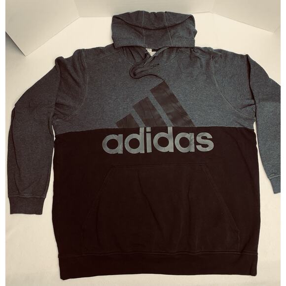 2XL Adidas Hoodie Mens Black and Gray Sweatshirt Pullover Logo Drawstrings - Picture 6 of 11